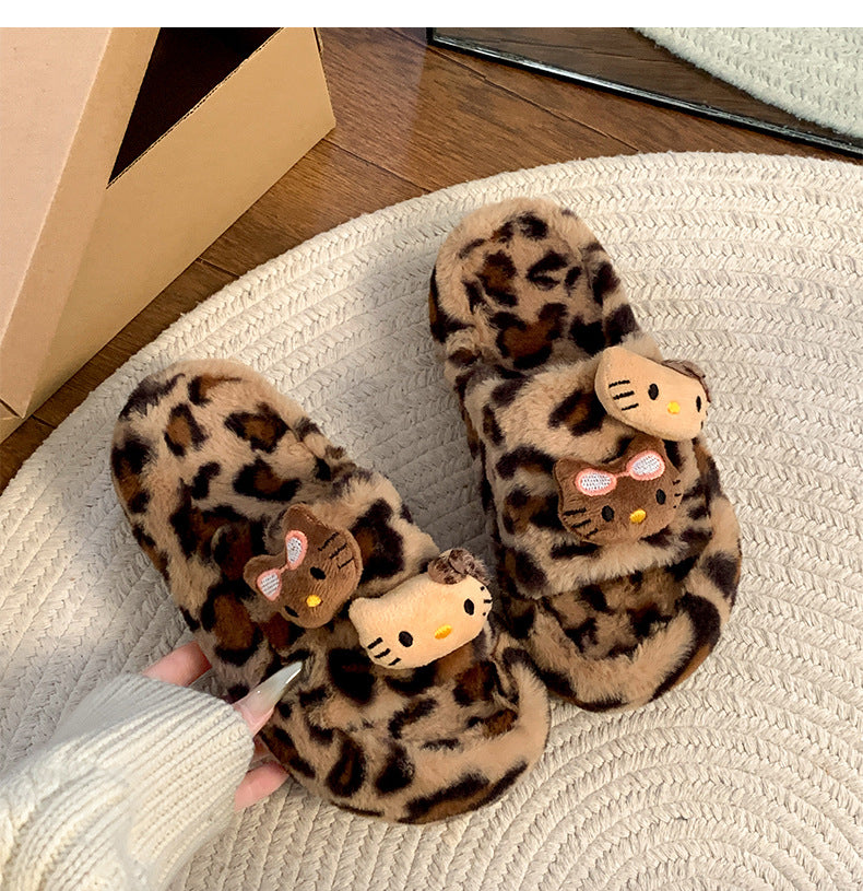 Y2K H. Kitty Leopard Plush Slipper