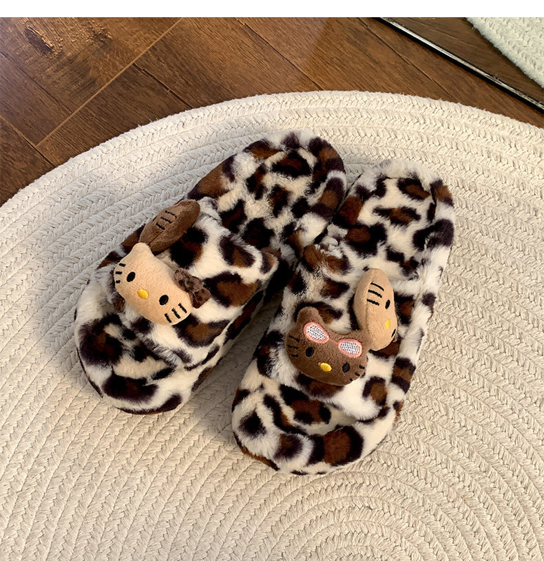 Y2K H. Kitty Leopard Plush Slipper