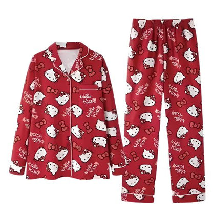 Gemütliches Kawaii Hello Kitty Weihnachtspyjama-Set – trendige Unisex-Langarmshirts und -Hosen für alle Jahreszeiten!