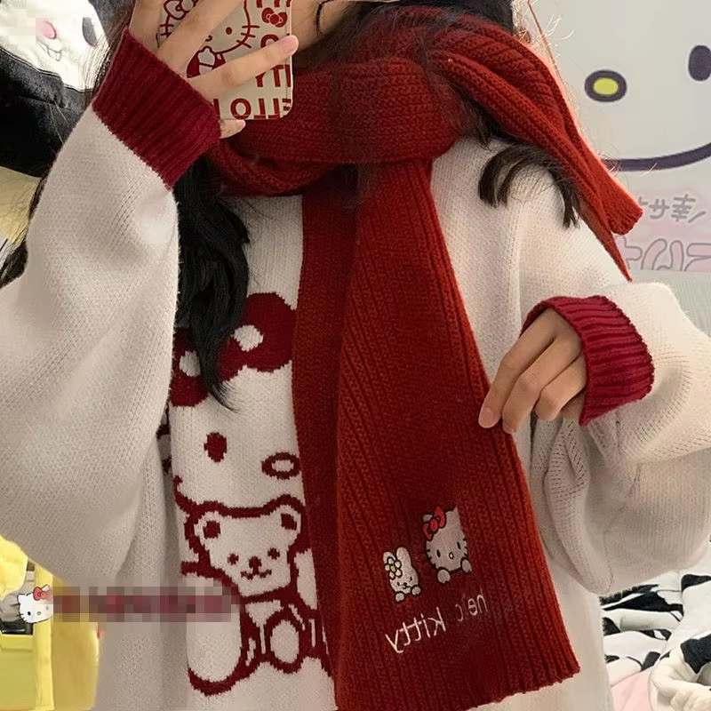 Kitty Plush Scarf – Kawaii Y2K Japanese Style, Cute & Warm Winter Accessory for Women