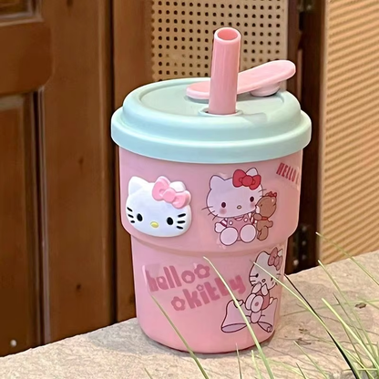 Cute Sanrio Hello Kitty & Cinnamoroll Kawaii Straw Cup – With Stickers