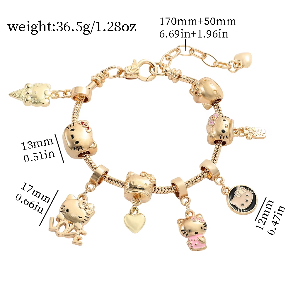 HK Gold Plated Bracelet with Charms - High-Quality Kawaii Jewelry for Women & Girls