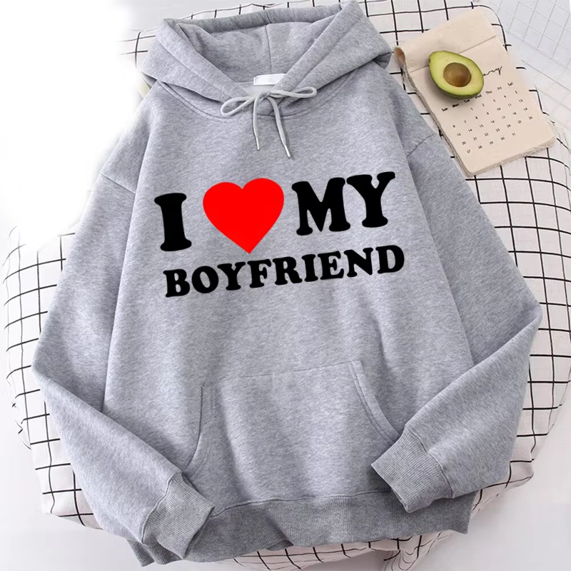 "I Love My Boyfriend" Hoodie – Y2K Streetwear Unisex Pullover Sweatshirt for Women