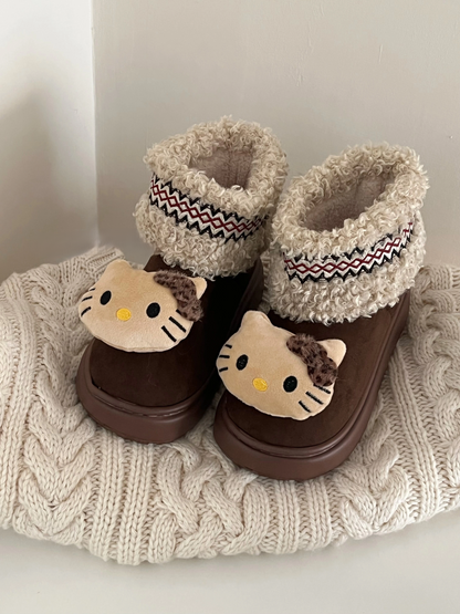 Kitty Anime Snow Boots – Warm, Thick-Soled, Anti-Slip Short Boots for Girls