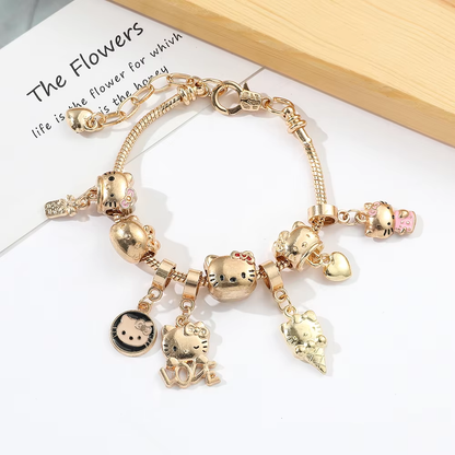 HK Gold Plated Bracelet with Charms - High-Quality Kawaii Jewelry for Women & Girls