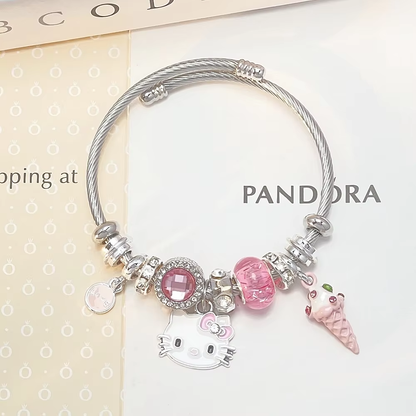 Kitty Pink Beaded Bracelet - Cute Anime-Inspired Fashion Jewelry Gift