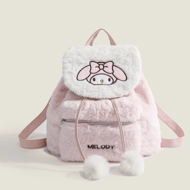 Kitty & Melody Plush Backpack - Soft Stuffed Shoulder Bag for Women