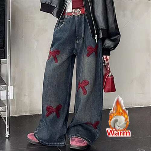 Kids Winter Warm Corduroy Jeans – Thick Thermal Pants with Bows and Belt for Girls, High Street Insulated Sweatpants