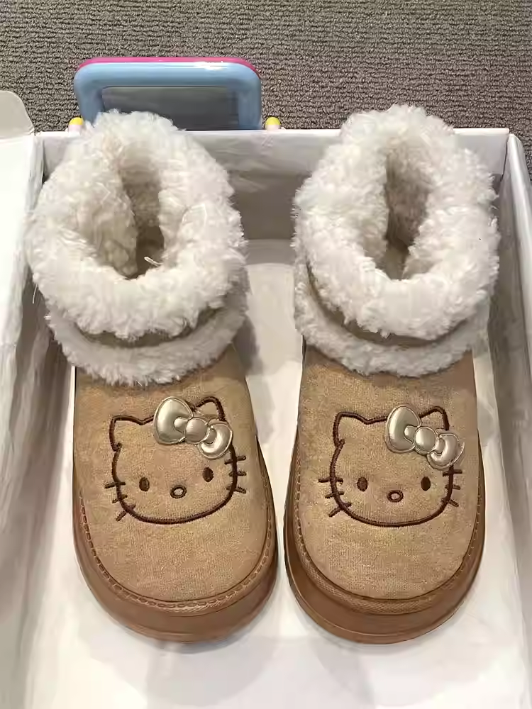 Cartoon Anime Cute Kitty Cotton Shoes – Thick-Soled Warm Winter Outdoor Boots for Girls