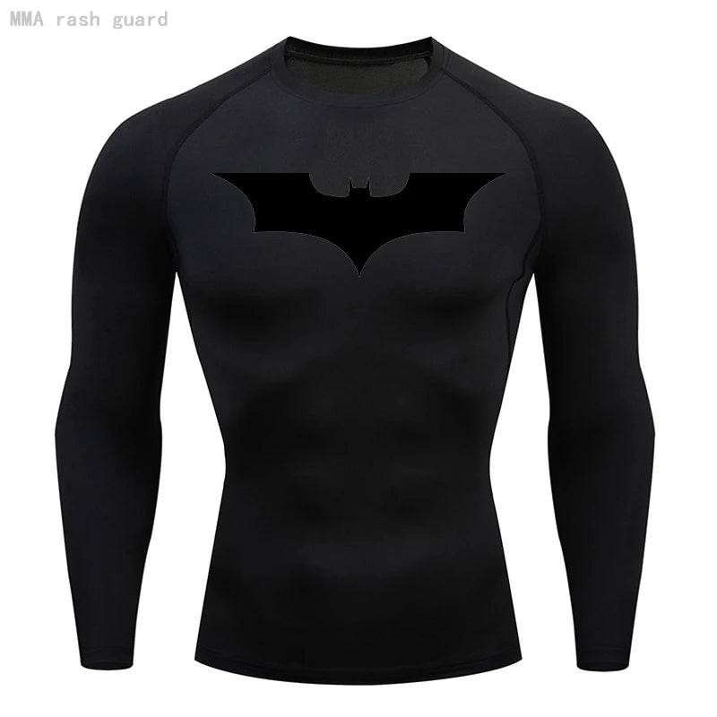 Compression Long Sleeve Shirt - Bat Pattern Printed , Quick-drying