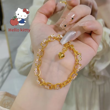 18K Gold Plated H.Kitty Bracelet - Oval Chain with Enamel Bow, Non-Fading Jewelry