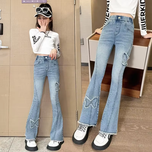 2024 Trendy Girls' Flared Jeans – High Waist, Leg-Shaping, Perfect for Spring & Autumn Casual Wear