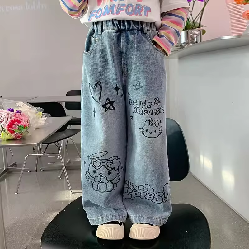 2024 Girls' Wide Leg Jeans – Cute & Versatile Straight Tube Pants for Spring & Autumn