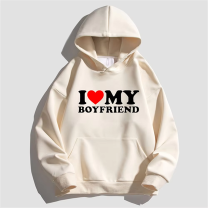 "I Love My Boyfriend" Hoodie – Y2K Streetwear Unisex Pullover Sweatshirt for Women