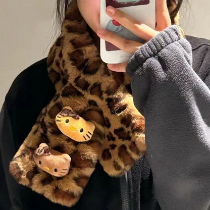 Kitty Leopard Plush Scarf – Cute & Trendy Winter Accessory, Warm and Windproof Gift