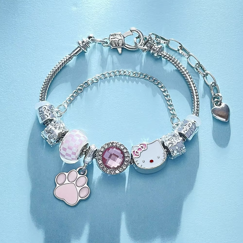 Kitty Pink Beaded Bracelet - Cute Anime-Inspired Fashion Jewelry Gift