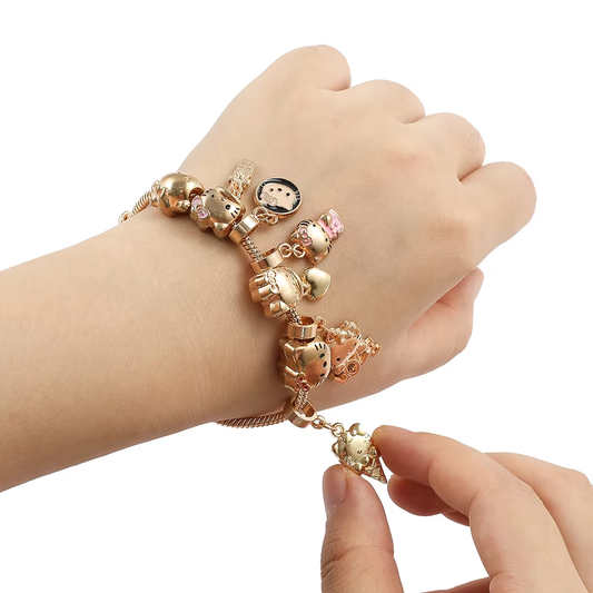 HK Gold Plated Bracelet with Charms - High-Quality Kawaii Jewelry for Women & Girls