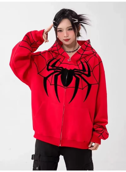 Gothic Y2K Spider Embroidered Hoodie – Oversized Harajuku Hip Hop Sweatshirt