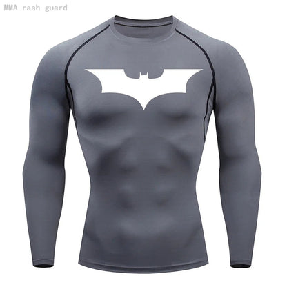 Compression Long Sleeve Shirt - Bat Pattern Printed , Quick-drying