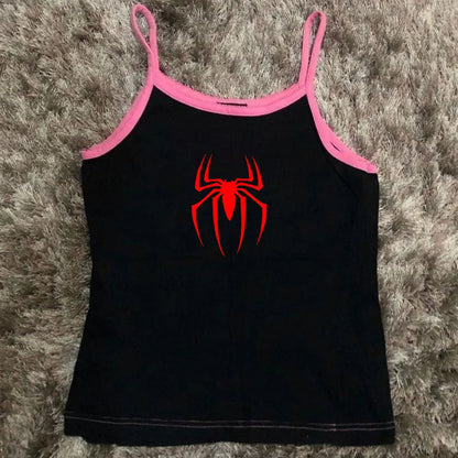 Y2k Tank Top Spider Printed