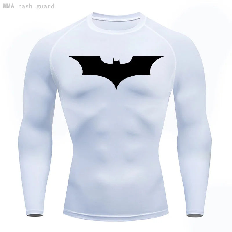 Compression Long Sleeve Shirt - Bat Pattern Printed , Quick-drying